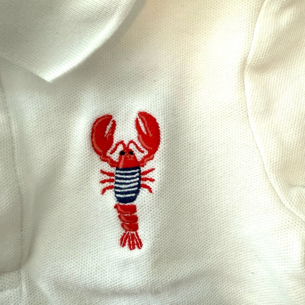 Janie and Jack 2T White Polo with Red Lobster Design - Picture 3 of 4